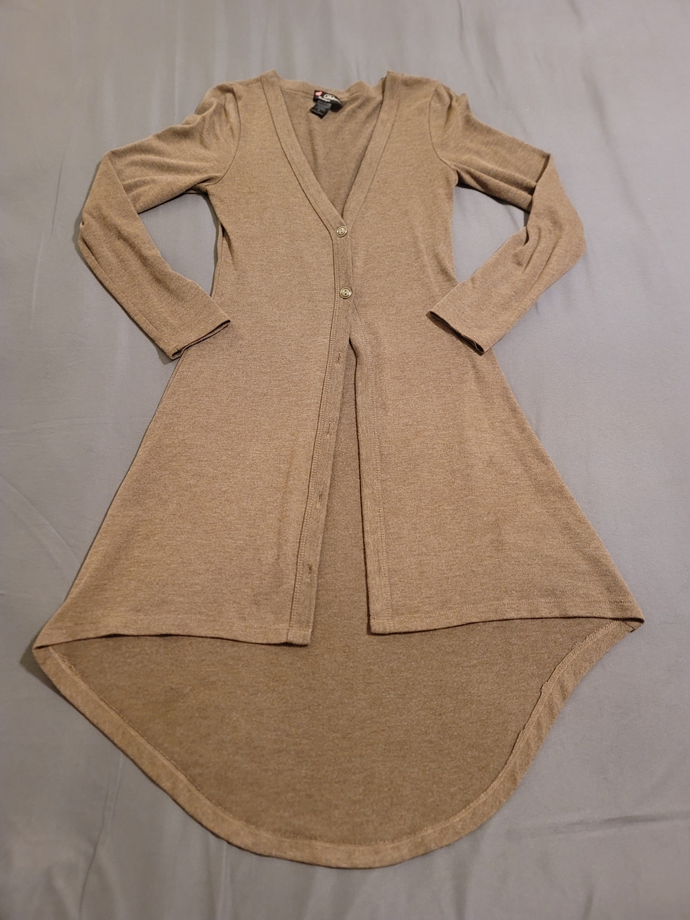 Delirious Women's Long High-Low Cardigan Sweater Beige